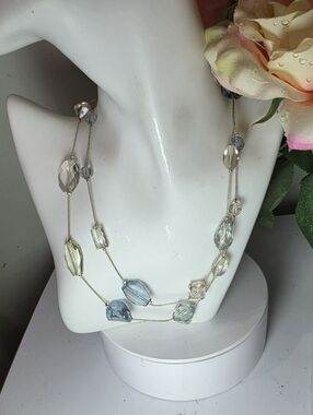 VINTAGE Multicolor FACETED Crystal Station Necklace - OPERA LENGTH LOSTER CLAW